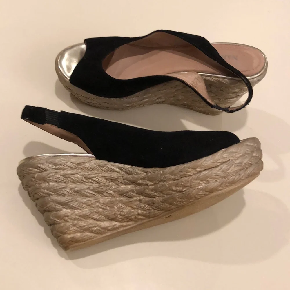 Nardo Black suede sling back wedge